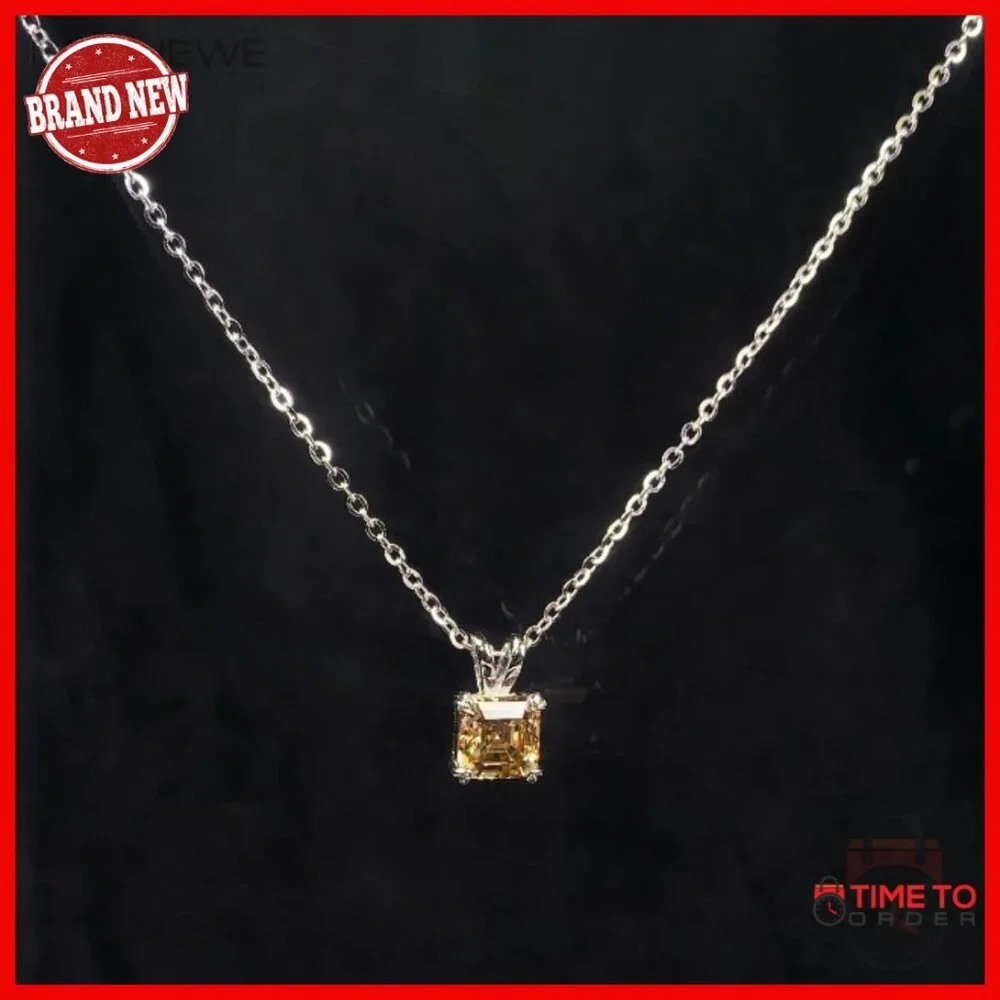 Moissanite Pendant Necklace 2.0ct 18K Gold Plated Sterling Silver Lobster Clasp